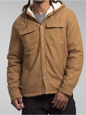 The North face HOODED CAMPSHIRE fleece lined shirt jacket utility brown NEW LG